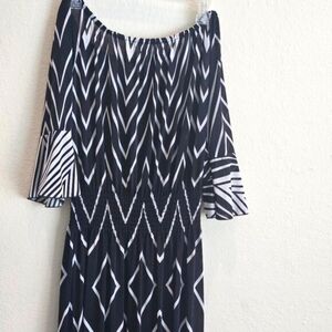 Maxi dress black XL Cinch Waist Bell Sleeve Off Shoulder Cruise ruffle Knit